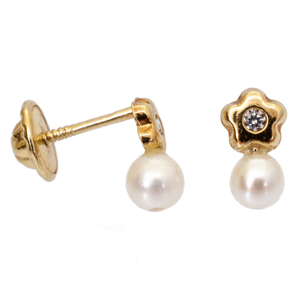 Pendientes  de oro con flor y circonita Alodia