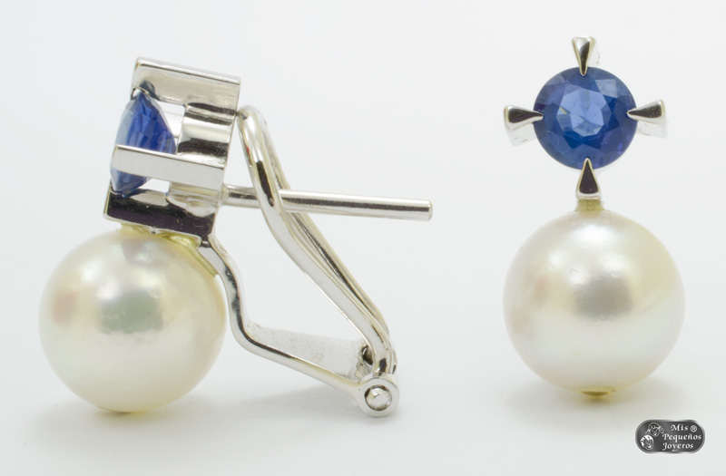 Pendientes de oro zafiros y perlas